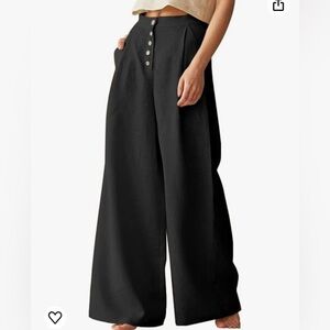 Black linen wide leg pants, Small